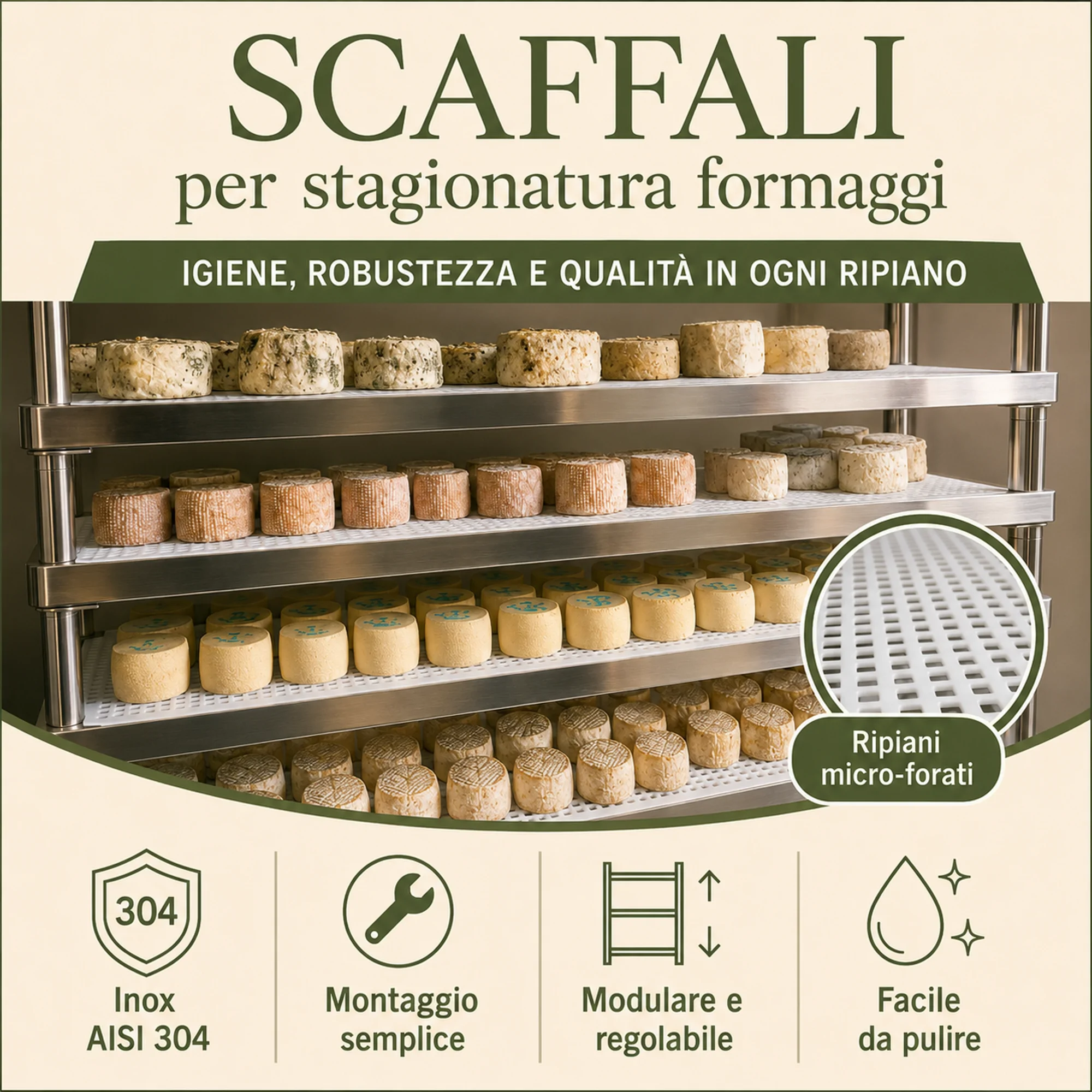 ➡️ SCAFFALI PER LA STAGIONATURA DEI FORMAGGI